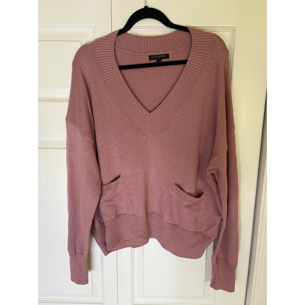 Banana Republic Forever Sweater V-Neck Women's Long Sleeve Size XL Pink Cotton